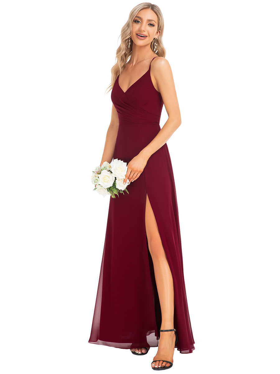 Color=Burgundy | Elegant Spaghetti Straps Wholesale Chiffon Bridesmaid Dresses-Burgundy 24