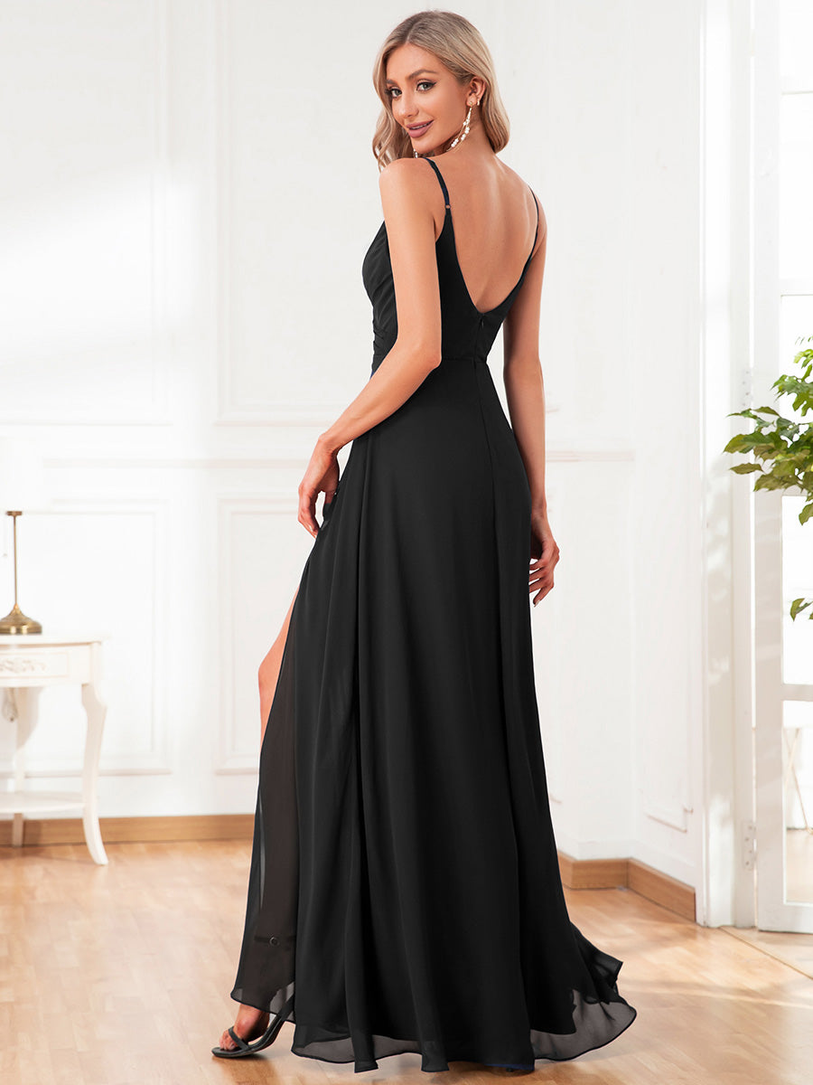 Color=Black | Elegant Spaghetti Straps Wholesale Chiffon Bridesmaid Dresses-Black 28
