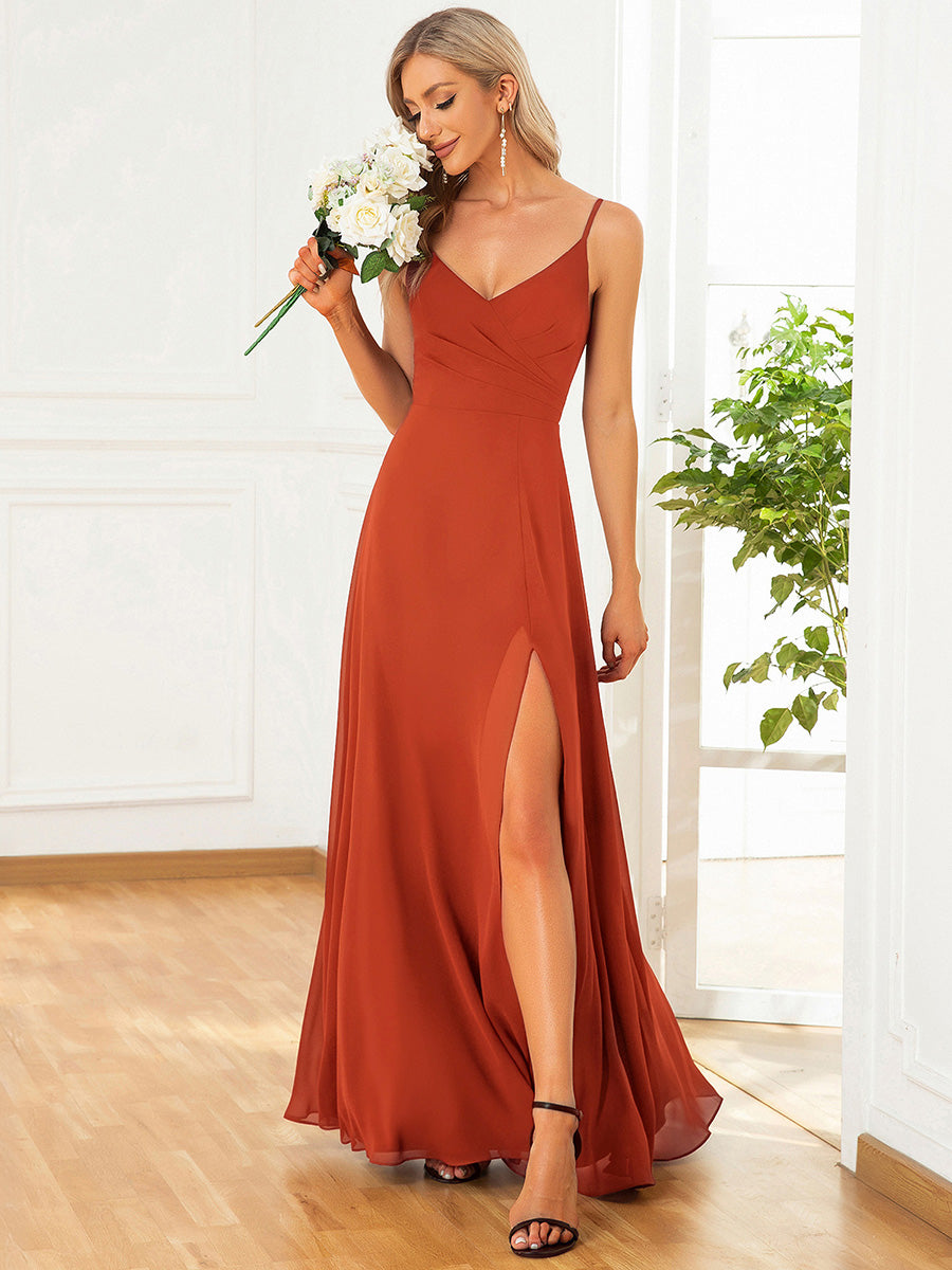 Color=Burnt Orange | Elegant Spaghetti Straps Wholesale Chiffon Bridesmaid Dresses-Burnt Orange 44