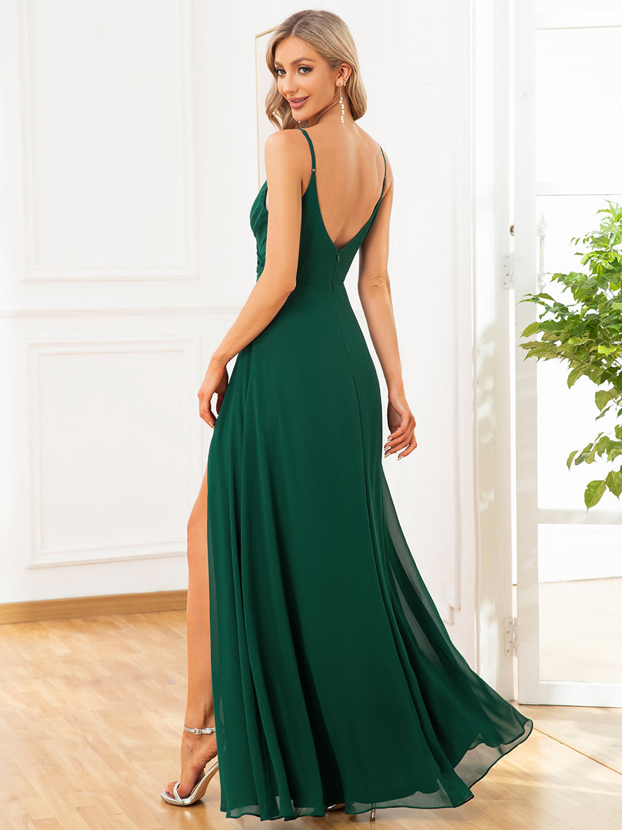 Color=Dark Green | Elegant Spaghetti Straps Wholesale Chiffon Bridesmaid Dresses-Dark Green 17