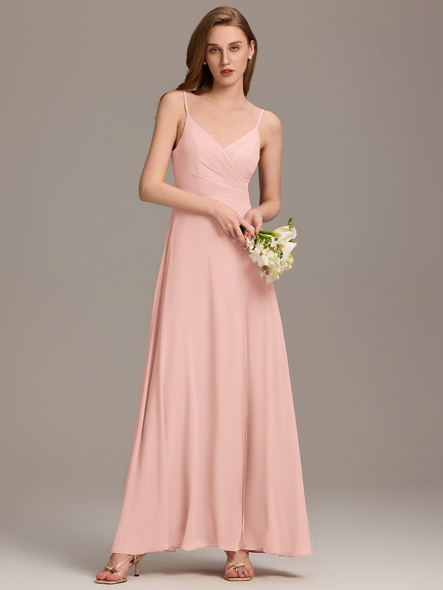 Color=Pink | Elegant Spaghetti Straps Wholesale Chiffon Bridesmaid Dresses-Pink 59