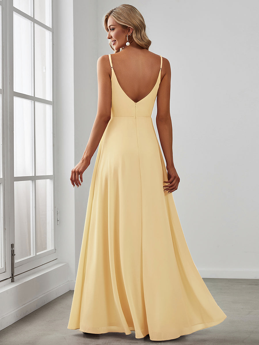 Color=Yellow | Elegant Spaghetti Straps Wholesale Chiffon Bridesmaid Dresses-Yellow 76