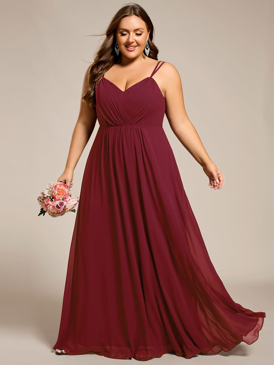 Color=Burgundy | One Stop Shop Plus Size Sleeveless V-Neck Appliques A-Line Floor Length Bridesmaid Dresses-Burgundy 1