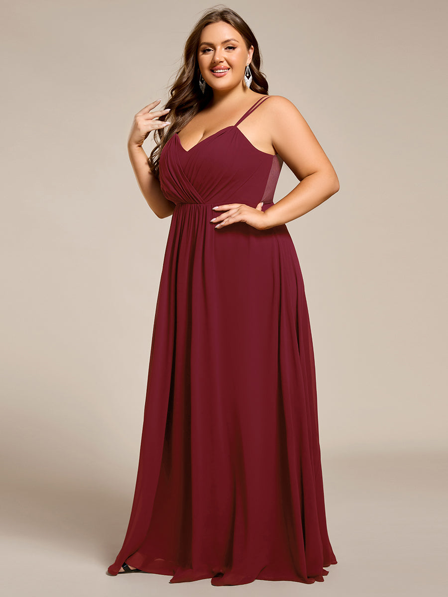 Color=Burgundy | One Stop Shop Plus Size Sleeveless V-Neck Appliques A-Line Floor Length Bridesmaid Dresses-Burgundy 4