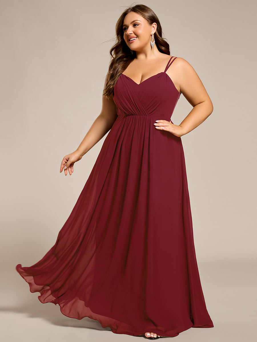 Color=Burgundy | One Stop Shop Plus Size Sleeveless V-Neck Appliques A-Line Floor Length Bridesmaid Dresses-Burgundy 5