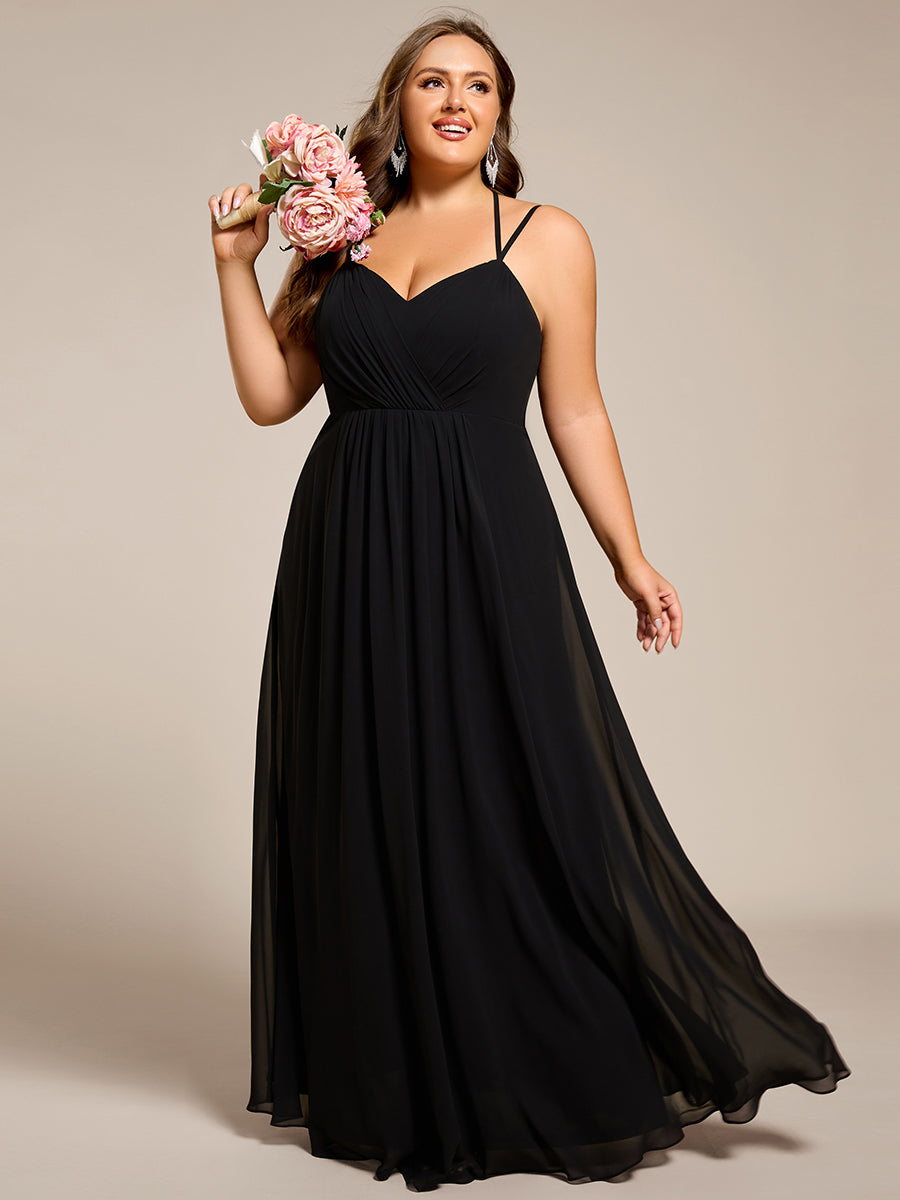 Color=Black | One Stop Shop Plus Size Sleeveless V-Neck Appliques A-Line Floor Length Bridesmaid Dresses-Black 6