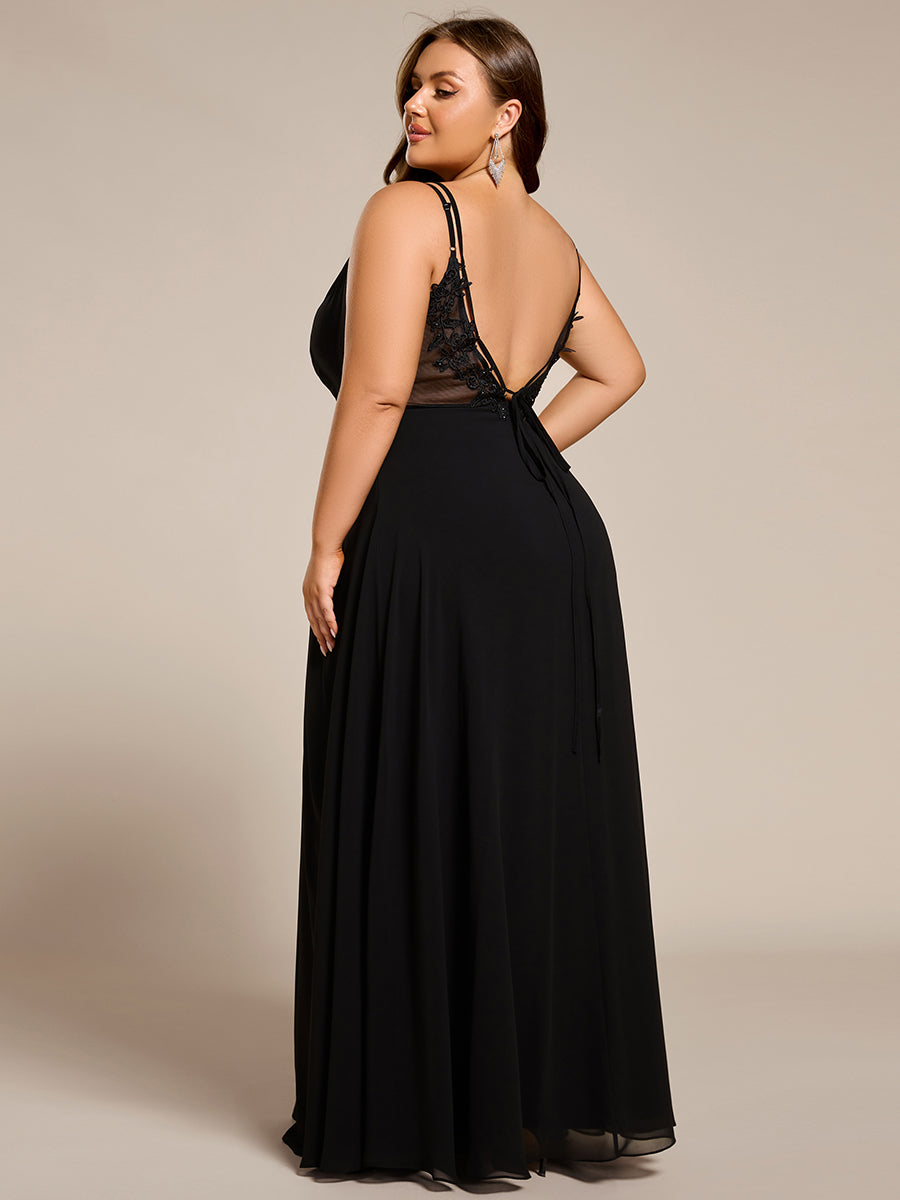 Color=Black | One Stop Shop Plus Size Sleeveless V-Neck Appliques A-Line Floor Length Bridesmaid Dresses-Black 8
