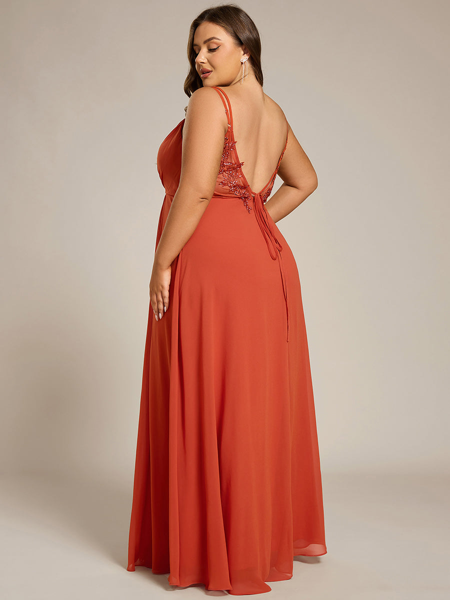 Color=Burnt Orange | One Stop Shop Plus Size Sleeveless V-Neck Appliques A-Line Floor Length Bridesmaid Dresses-Burnt Orange 12