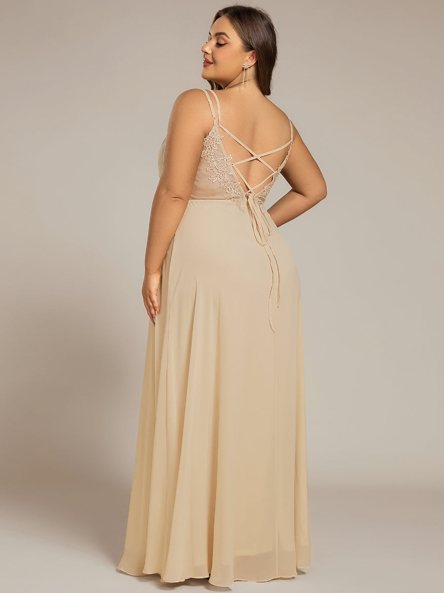 Color=Champagne | One Stop Shop Plus Size Sleeveless V-Neck Appliques A-Line Floor Length Bridesmaid Dresses-Champagne 17