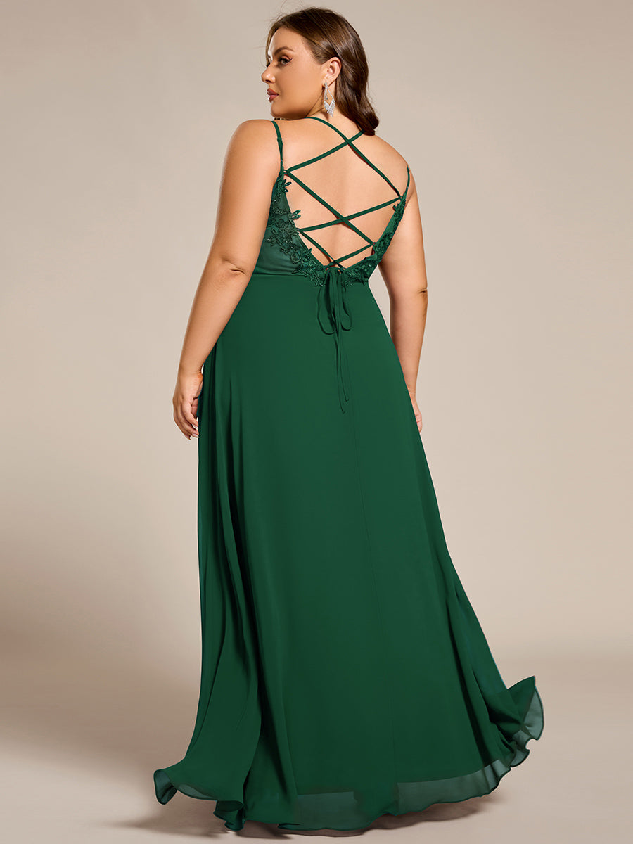 Color=Dark Green | One Stop Shop Plus Size Sleeveless V-Neck Appliques A-Line Floor Length Bridesmaid Dresses-Dark Green 22
