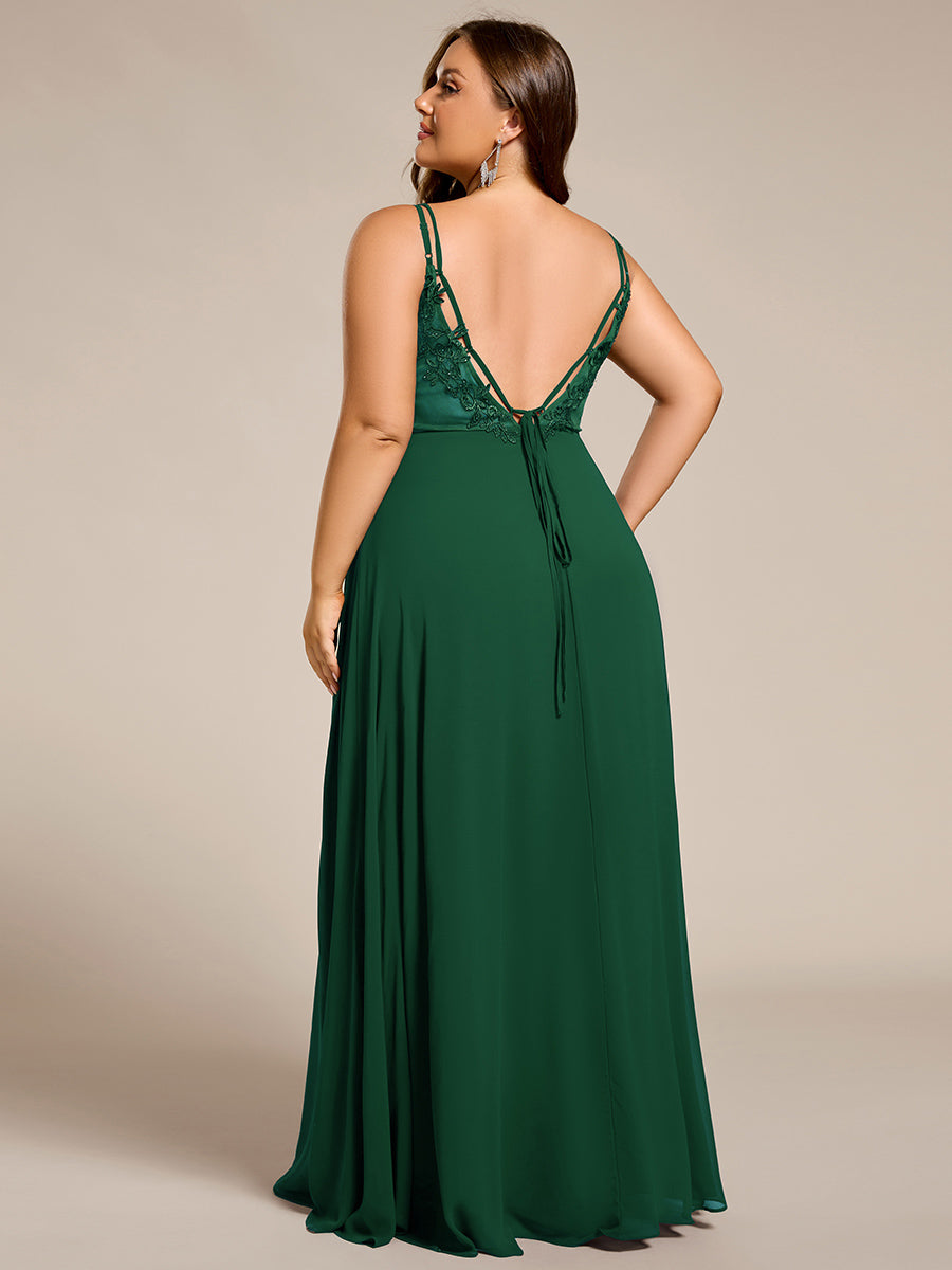 Color=Dark Green | One Stop Shop Plus Size Sleeveless V-Neck Appliques A-Line Floor Length Bridesmaid Dresses-Dark Green 23