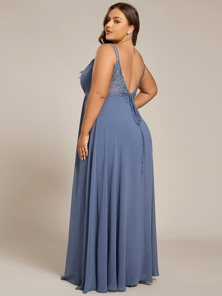 Color=Dusty Blue | One Stop Shop Plus Size Sleeveless V-Neck Appliques A-Line Floor Length Bridesmaid Dresses-Dusty Blue 27