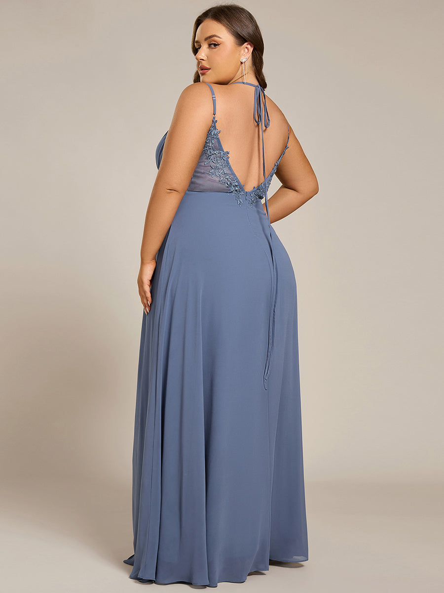 Color=Dusty Blue | One Stop Shop Plus Size Sleeveless V-Neck Appliques A-Line Floor Length Bridesmaid Dresses-Dusty Blue 28