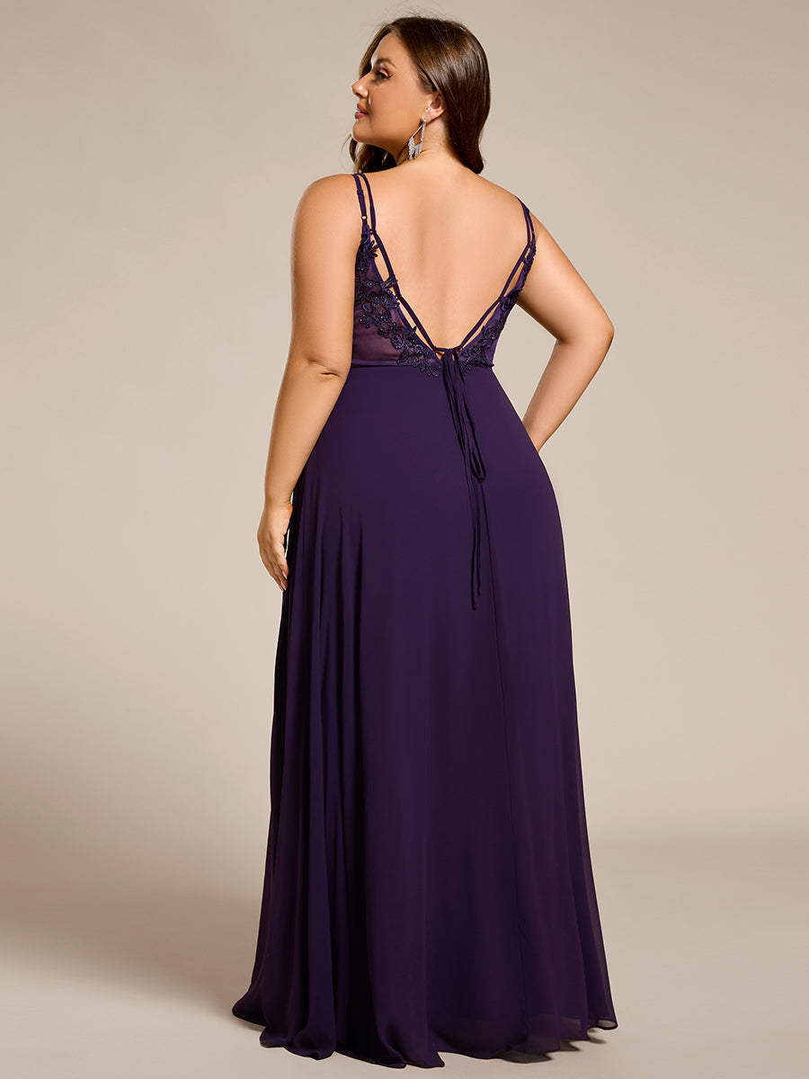 Color=Dark Purple | One Stop Shop Plus Size Sleeveless V-Neck Appliques A-Line Floor Length Bridesmaid Dresses-Dark Purple 33