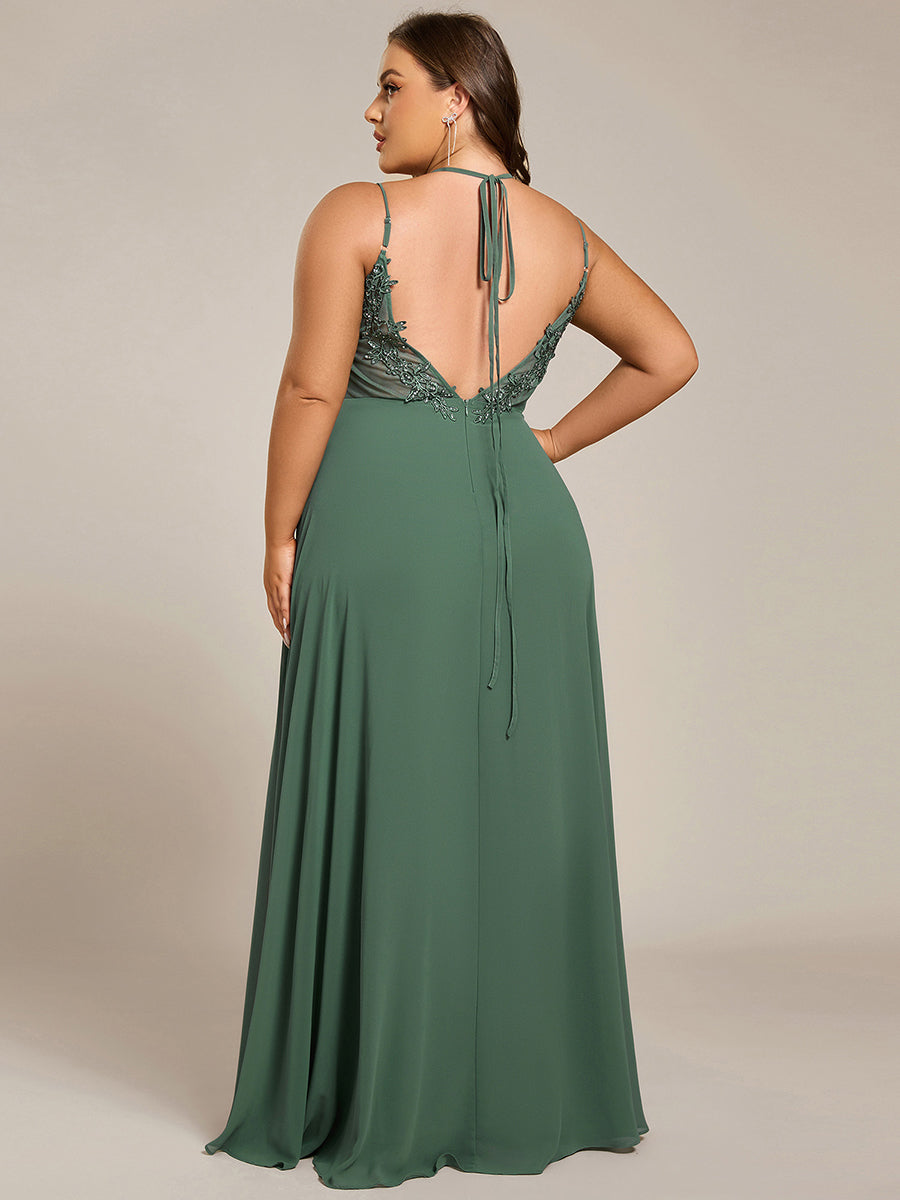 Color=Eucalyptus | One Stop Shop Plus Size Sleeveless V-Neck Appliques A-Line Floor Length Bridesmaid Dresses-Eucalyptus 38