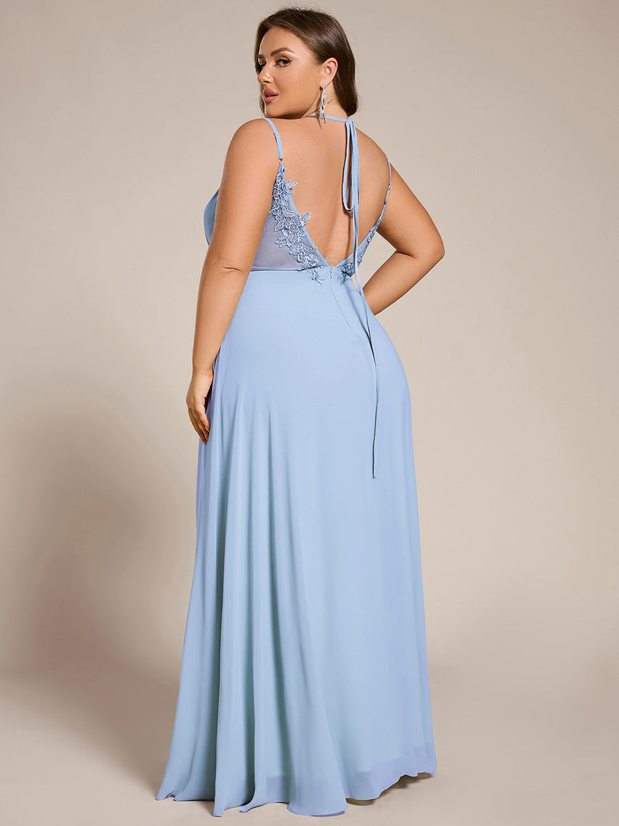 Color=Ice Blue | Volume Discounts Sleeveless V-Neck Appliques A-Line Floor Length Bridesmaid Dresses-Ice Blue 9