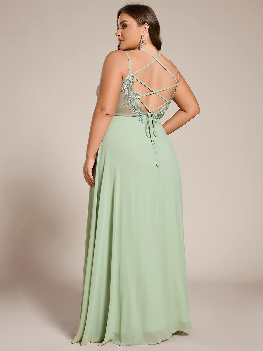 Color=Mint Green | One Stop Shop Plus Size Sleeveless V-Neck Appliques A-Line Floor Length Bridesmaid Dresses-Mint Green 42
