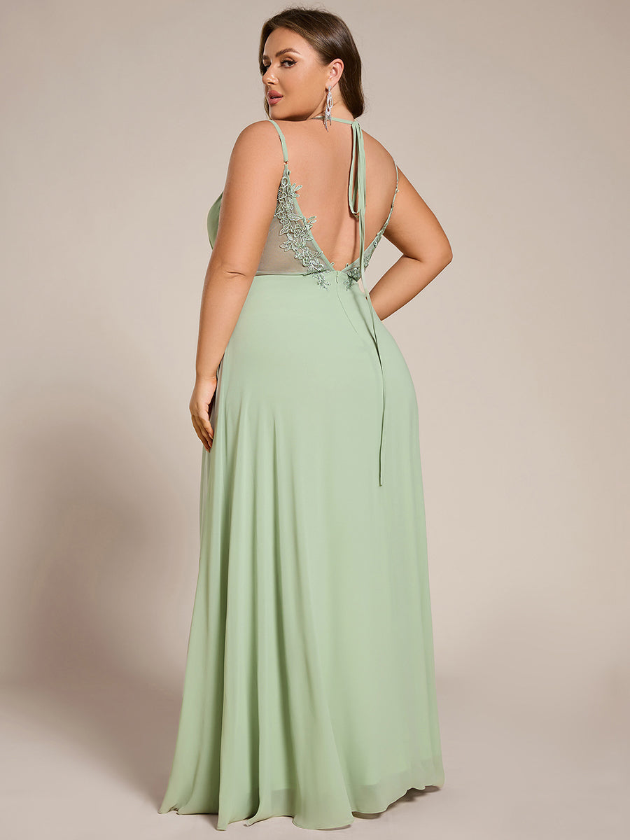 Color=Mint Green | One Stop Shop Plus Size Sleeveless V-Neck Appliques A-Line Floor Length Bridesmaid Dresses-Mint Green 44