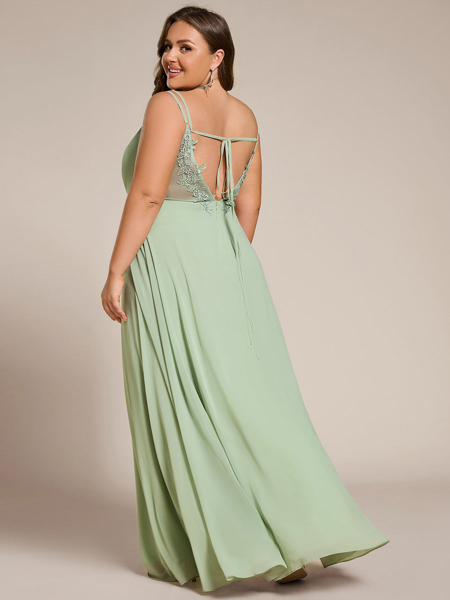 Color=Mint Green | One Stop Shop Plus Size Sleeveless V-Neck Appliques A-Line Floor Length Bridesmaid Dresses-Mint Green 45