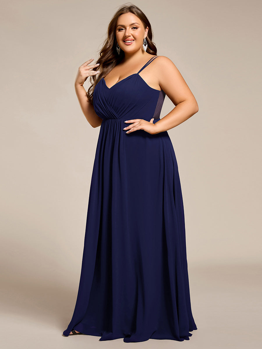 Color=Navy Blue | One Stop Shop Plus Size Sleeveless V-Neck Appliques A-Line Floor Length Bridesmaid Dresses-Navy Blue 49