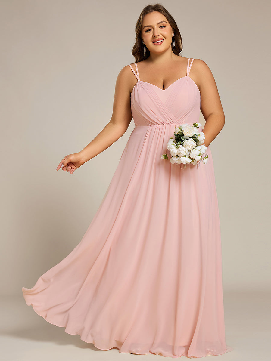 Color=Pink | One Stop Shop Plus Size Sleeveless V-Neck Appliques A-Line Floor Length Bridesmaid Dresses-Pink 51