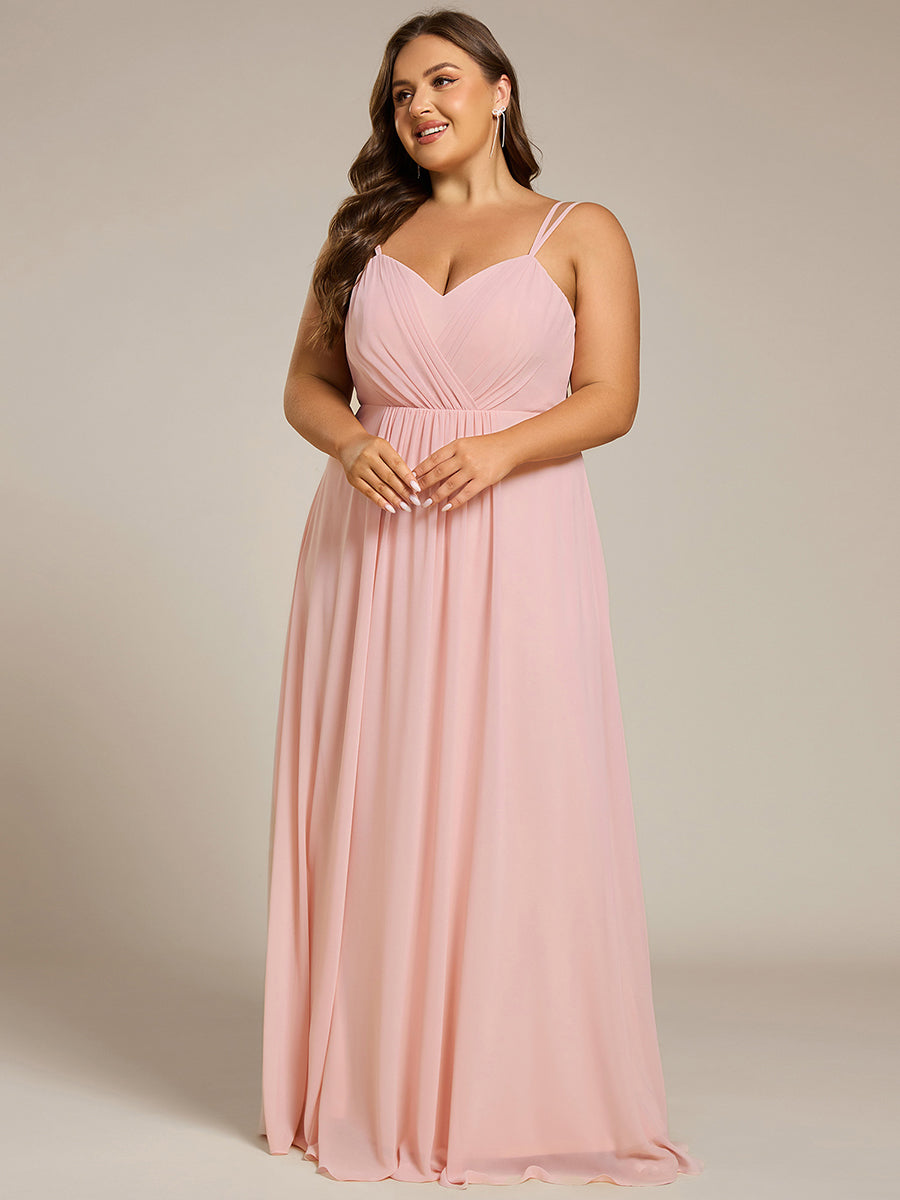 Color=Pink | One Stop Shop Plus Size Sleeveless V-Neck Appliques A-Line Floor Length Bridesmaid Dresses-Pink 54