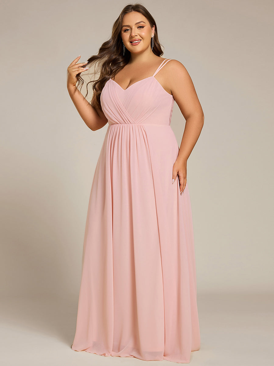 Color=Pink | One Stop Shop Plus Size Sleeveless V-Neck Appliques A-Line Floor Length Bridesmaid Dresses-Pink 55