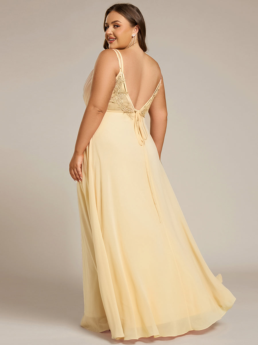 Color=Yellow | One Stop Shop Plus Size Sleeveless V-Neck Appliques A-Line Floor Length Bridesmaid Dresses-Yellow 57