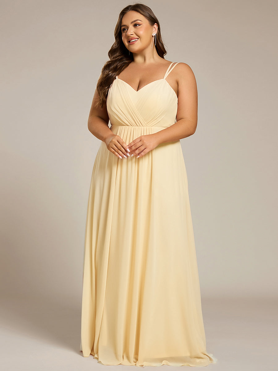 Color=Yellow | One Stop Shop Plus Size Sleeveless V-Neck Appliques A-Line Floor Length Bridesmaid Dresses-Yellow 59