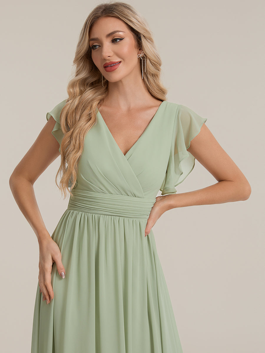 Color=Mint Green | V Neck Pleated Belted Ruffles Wholesale Bridesmaid Dresses - ES01818 Iterated-Mint Green 5