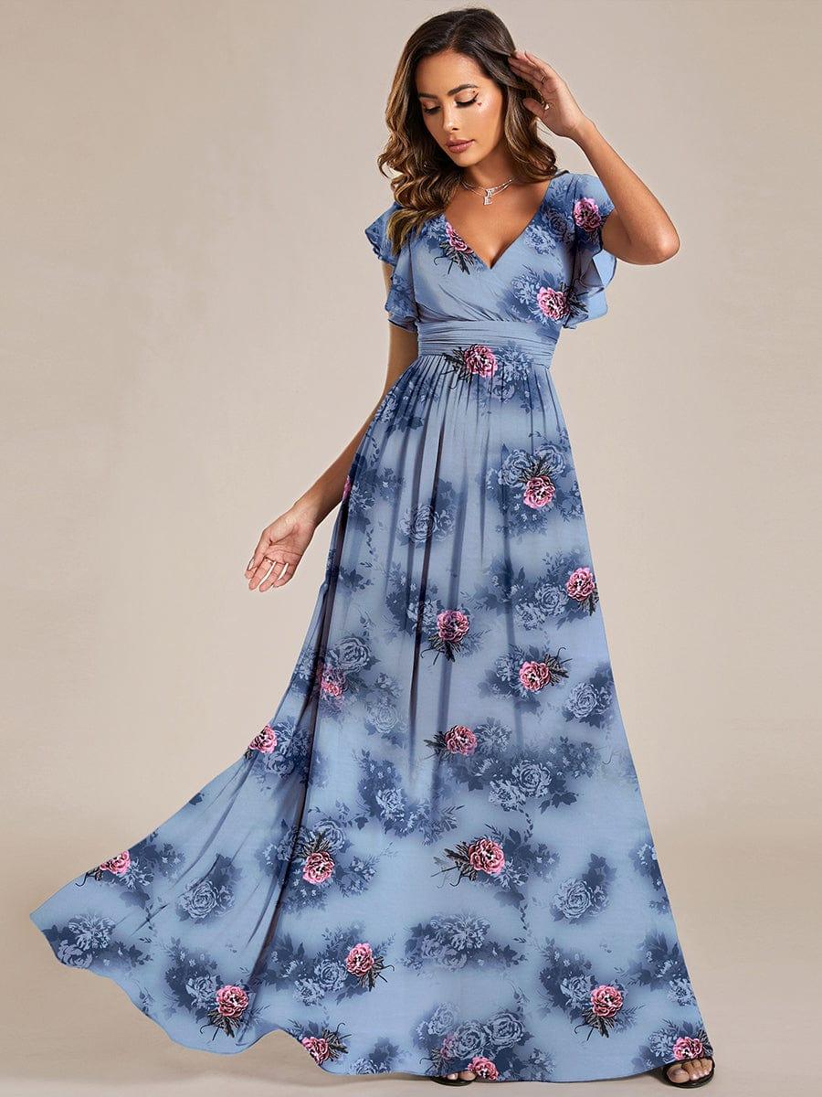 ever LILYANA|Floral V-Neck Open Back Ruffled Sleeves Chiffon Bridesmaid Dress #color_Dusty Peony