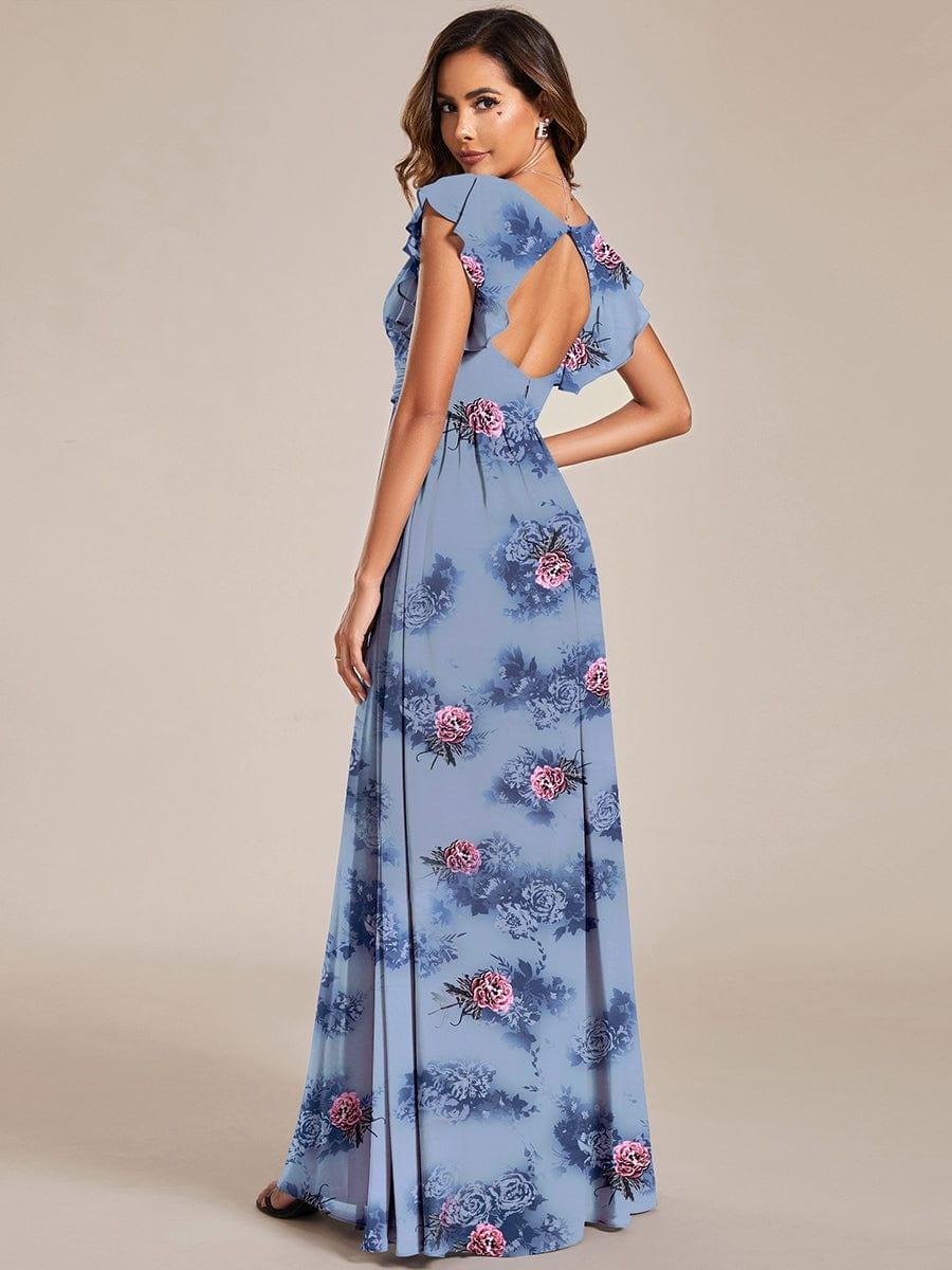 ever LILYANA|Floral V-Neck Open Back Ruffled Sleeves Chiffon Bridesmaid Dress #color_Dusty Peony