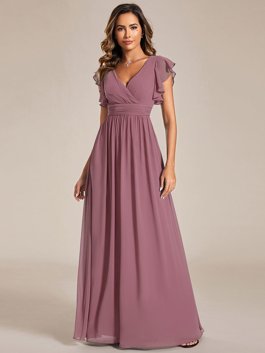 Color=Purple Orchid | V Neck Pleated Belted Ruffles Wholesale Bridesmaid Dresses - ES01818 Iterated-Purple Orchid 6