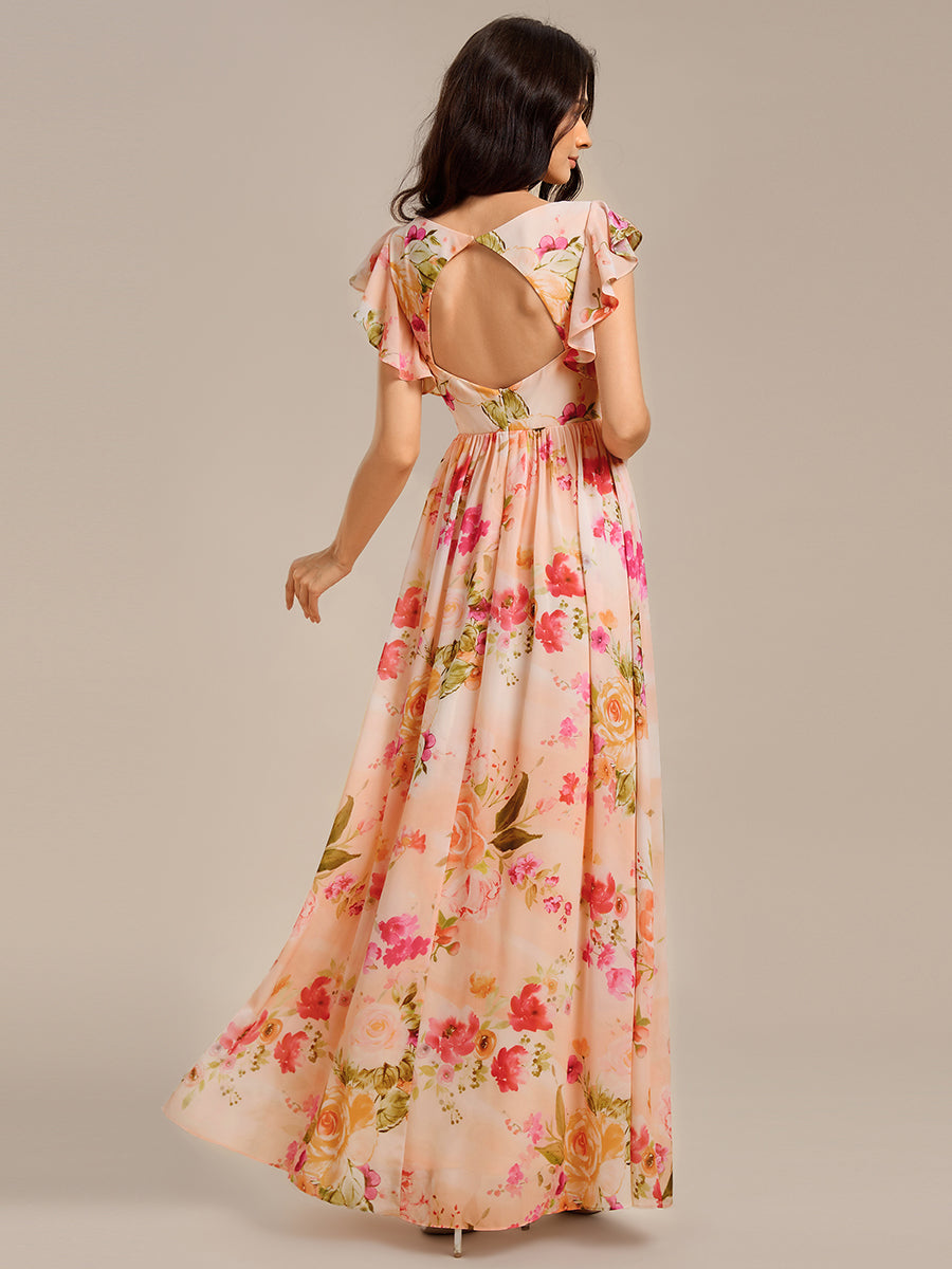 Color=Peach Fuzz | V Neck Pleated Belted Ruffles Wholesale Bridesmaid Dresses-Peach Fuzz 51