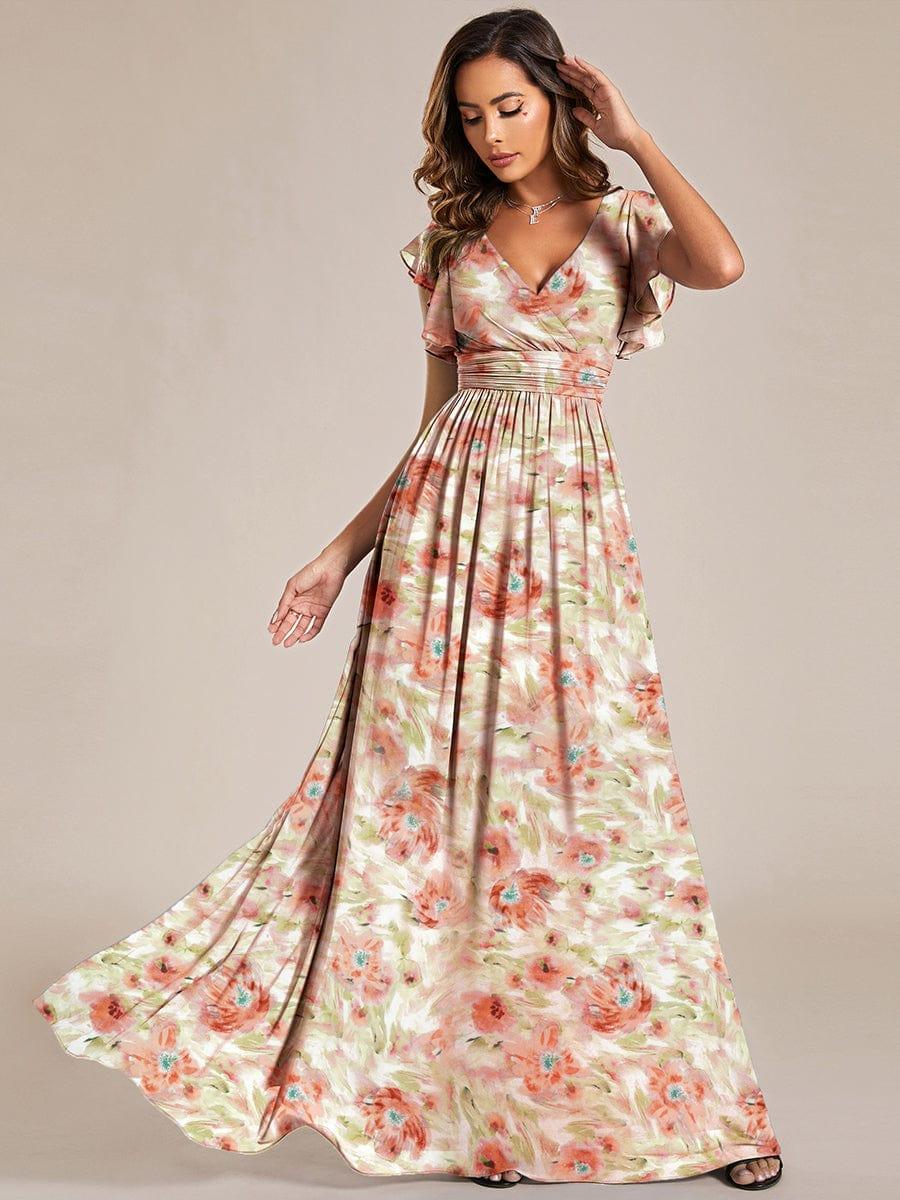 ever LILYANA|Floral V-Neck Open Back Ruffled Sleeves Chiffon Bridesmaid Dress #color_Rosewood Mist
