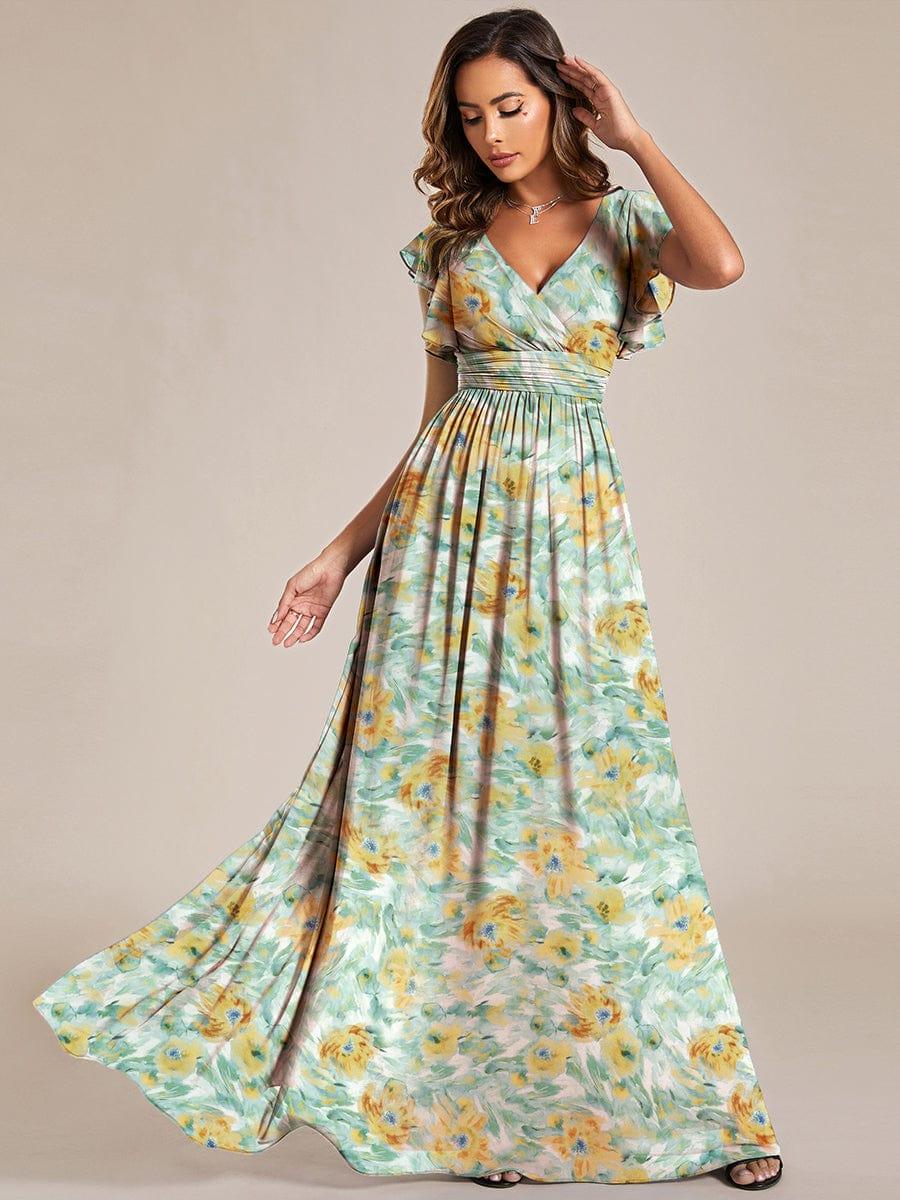 ever LILYANA|Floral V-Neck Open Back Ruffled Sleeves Chiffon Bridesmaid Dress #color_Sunlit Fern