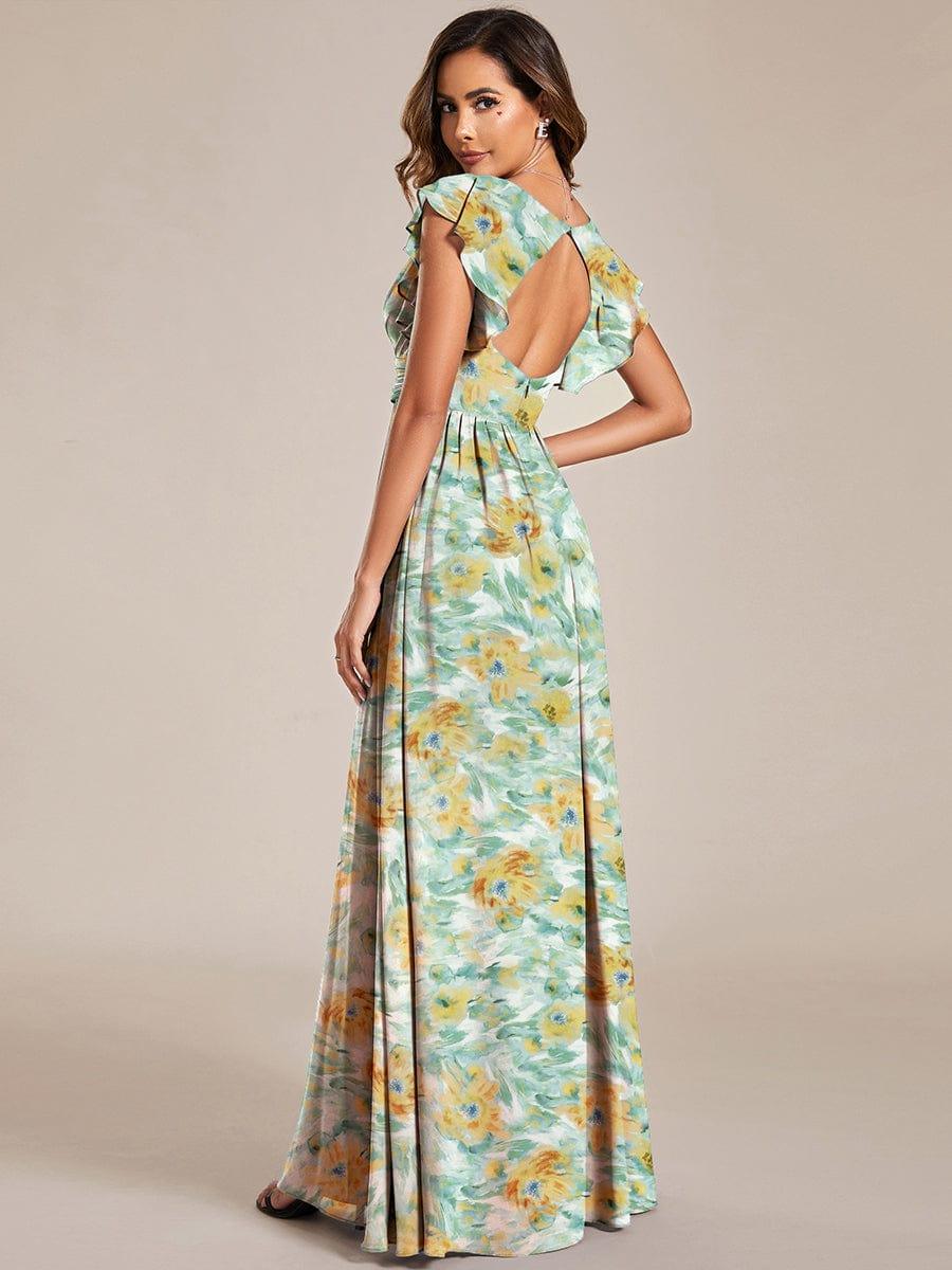 ever LILYANA|Floral V-Neck Open Back Ruffled Sleeves Chiffon Bridesmaid Dress #color_Sunlit Fern