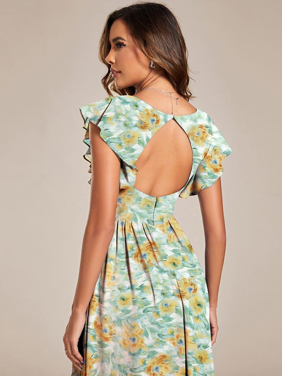 ever LILYANA|Floral V-Neck Open Back Ruffled Sleeves Chiffon Bridesmaid Dress #color_Sunlit Fern