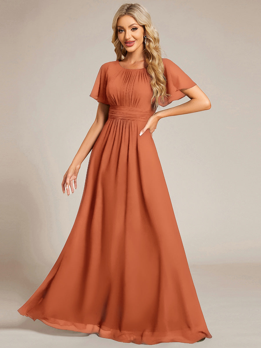 Color=Brandied Melon | Fast Delivery Short Sleeve Ruffle Pleated A-Line Floor Length Bridesmaid Dresses-Brandied Melon 4