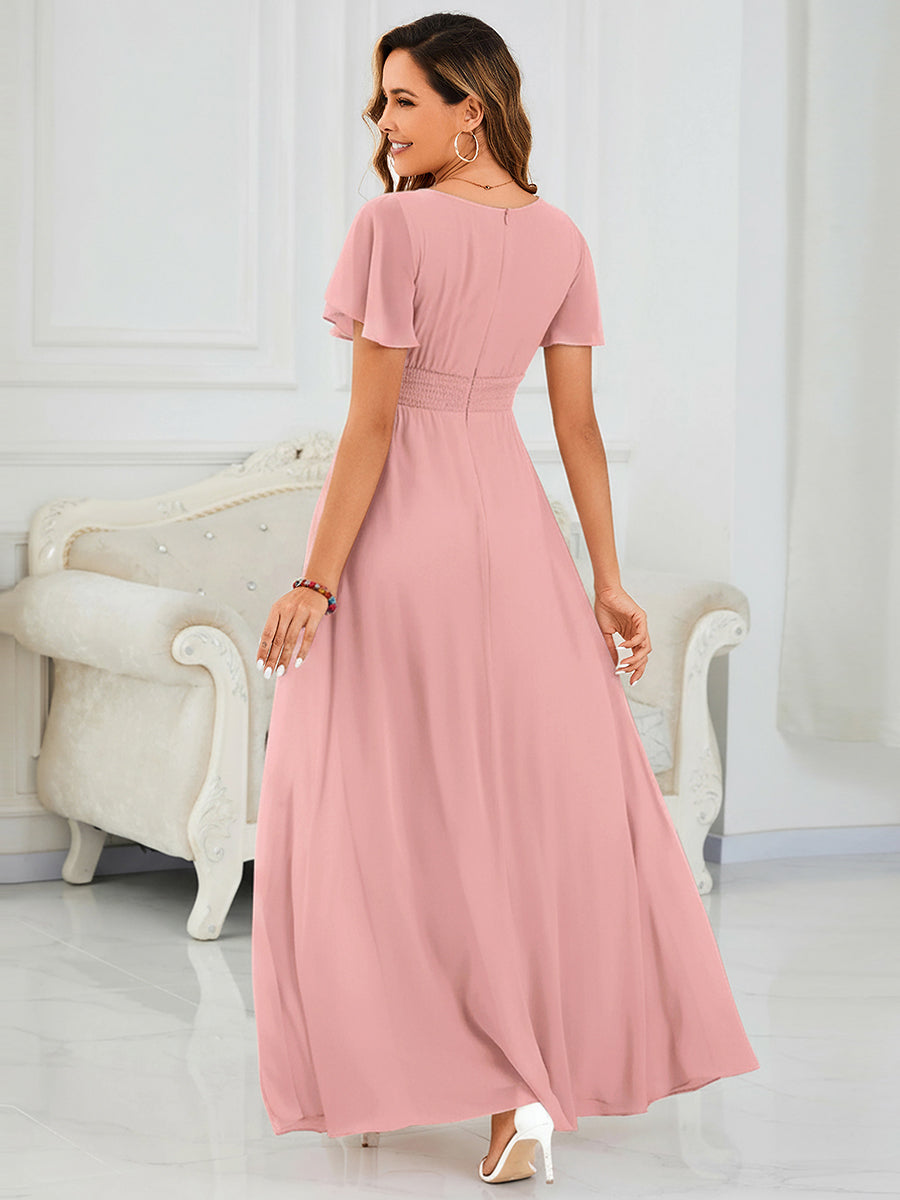 Color=Dusty Rose | Fast Delivery Short Sleeve Ruffle Pleated A-Line Floor Length Bridesmaid Dresses-Dusty Rose 12