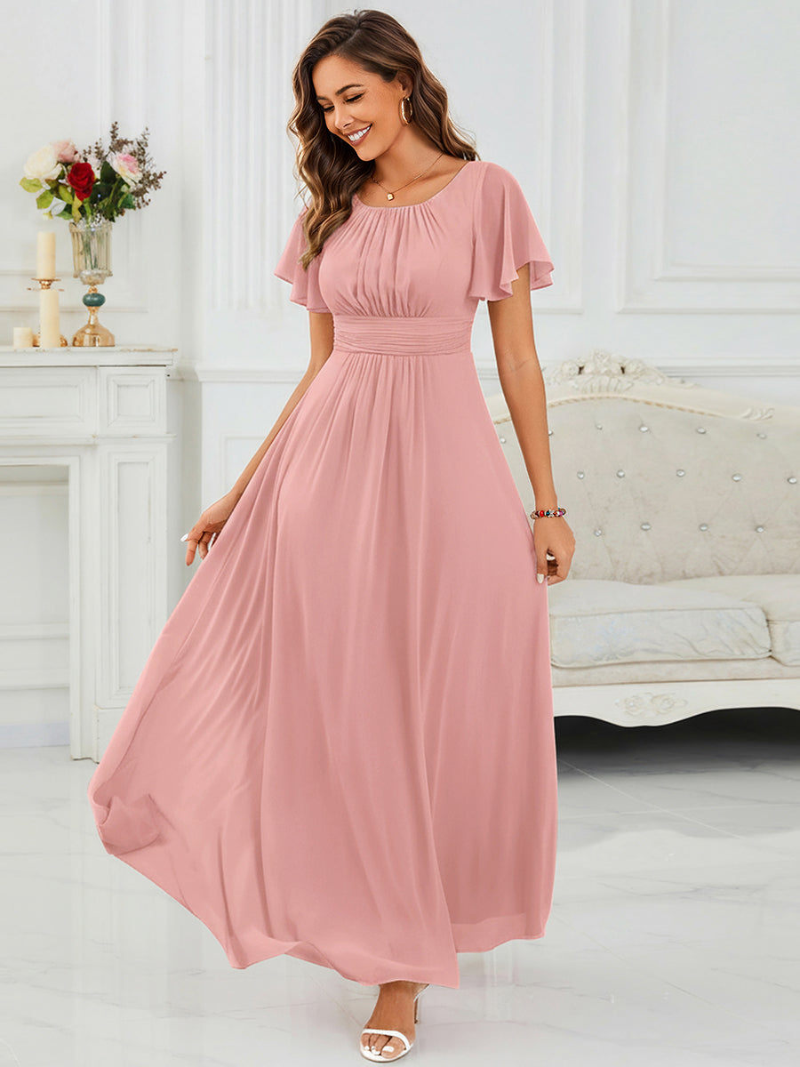 Color=Dusty Rose | Fast Delivery Short Sleeve Ruffle Pleated A-Line Floor Length Bridesmaid Dresses-Dusty Rose 14