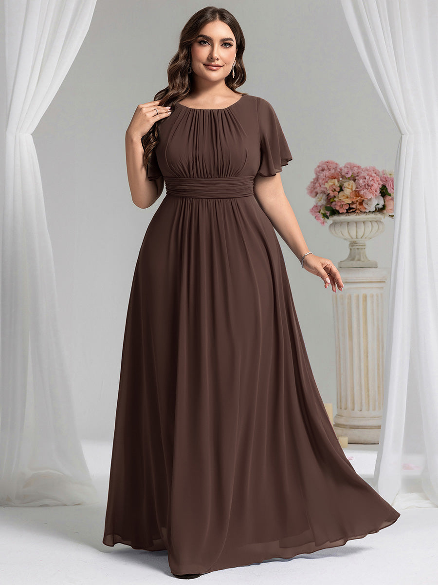 Color=Espresso | Fast Delivery Short Sleeve Ruffle Pleated A-Line Floor Length Bridesmaid Dresses-Espresso 36