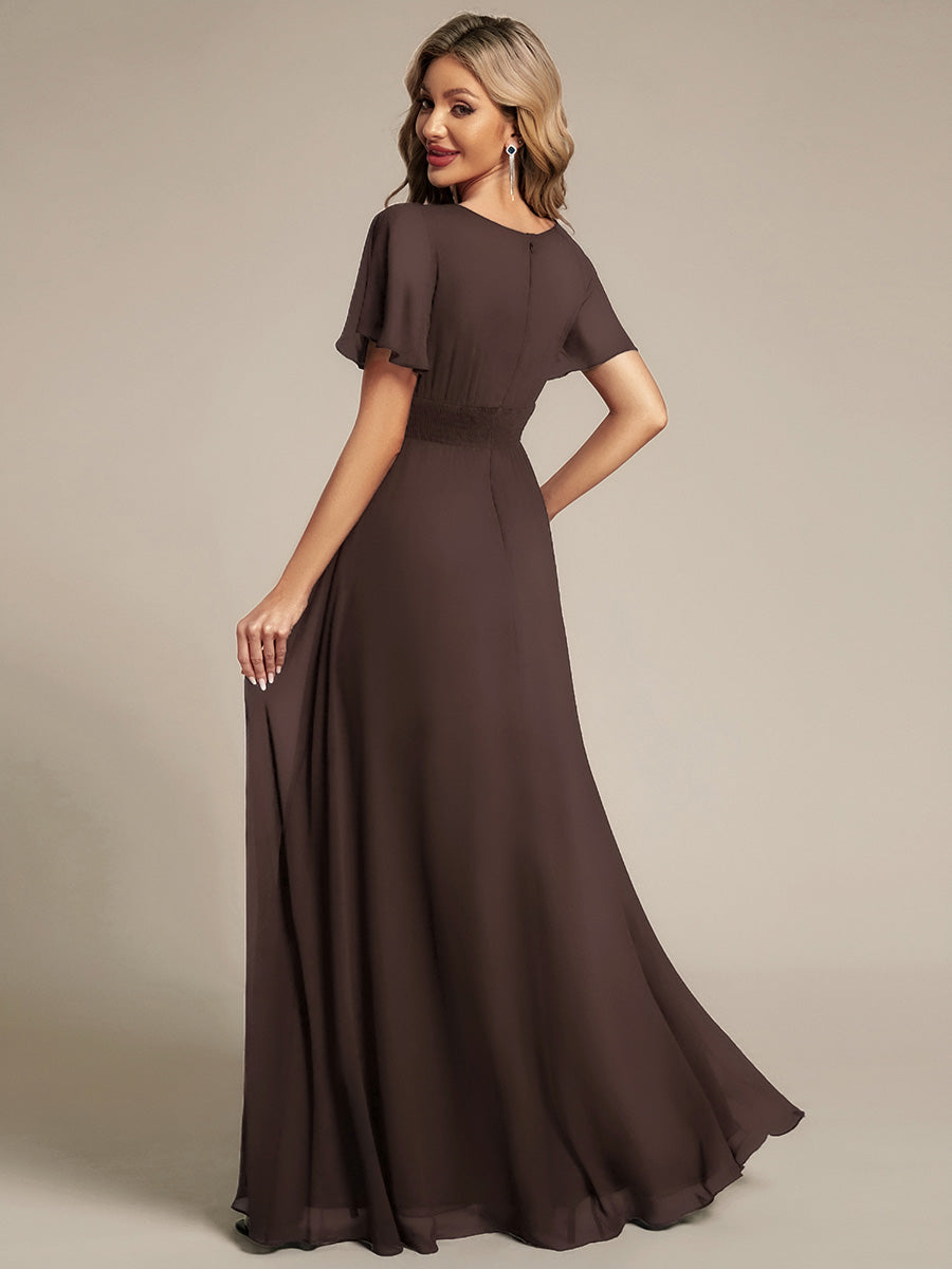 Color=Espresso | Fast Delivery Short Sleeve Ruffle Pleated A-Line Floor Length Bridesmaid Dresses-Espresso 32