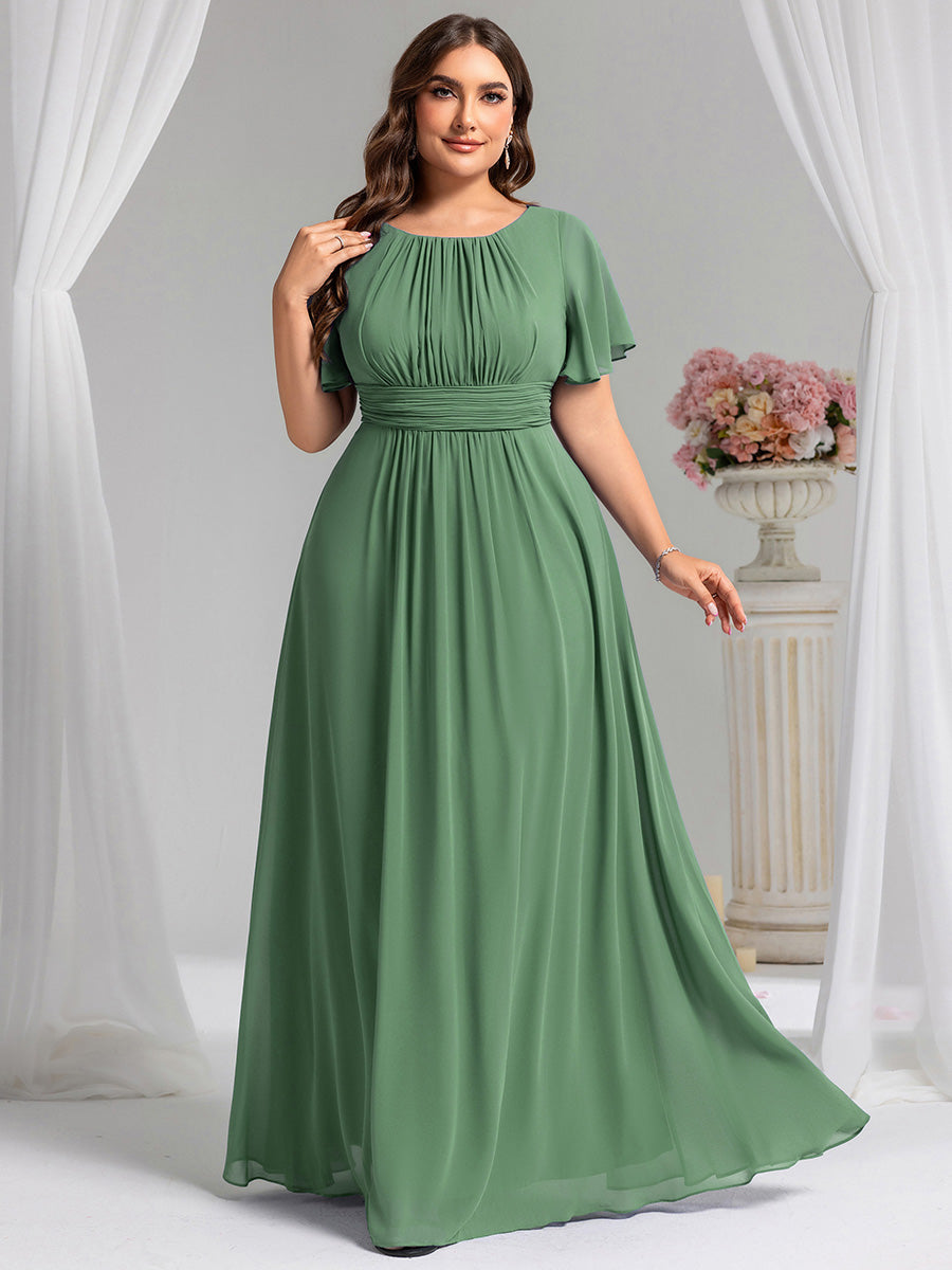Color=Green Bean | Wholesale Pricing Short Sleeve Ruffle Pleated A-Line Floor Length Bridesmaid Dresses-Green Bean 15