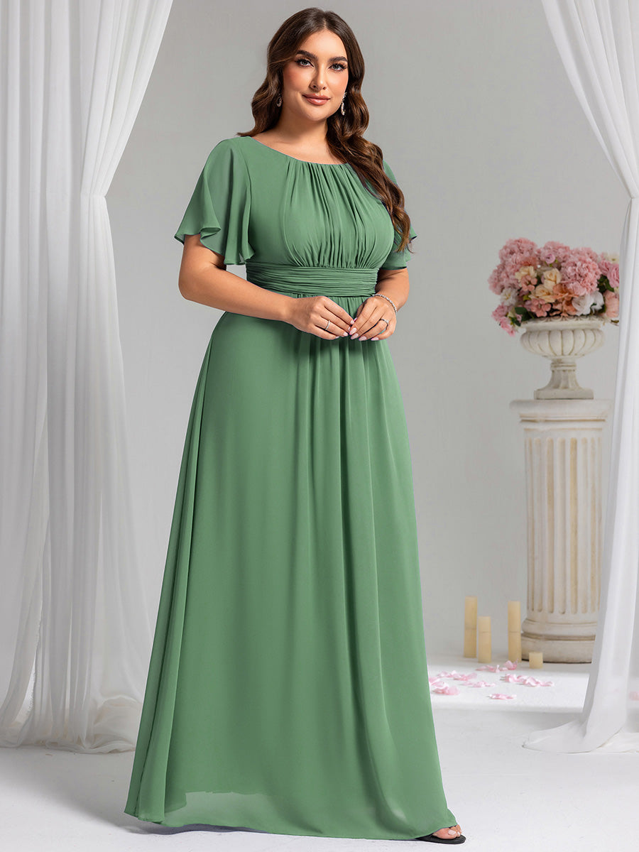 Color=Green Bean | Wholesale Pricing Short Sleeve Ruffle Pleated A-Line Floor Length Bridesmaid Dresses-Green Bean 19
