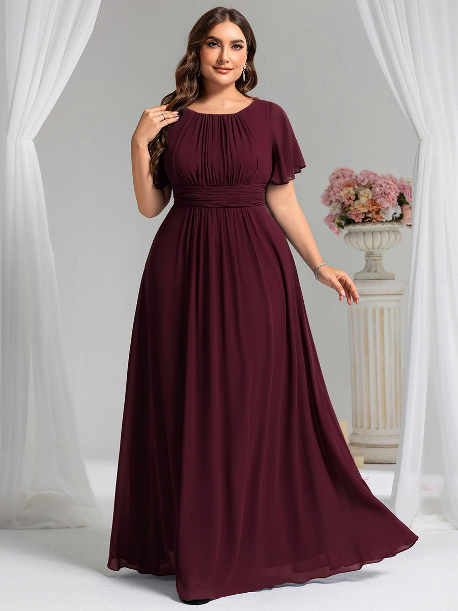 Color=Mulberry | Fast Delivery Short Sleeve Ruffle Pleated A-Line Floor Length Bridesmaid Dresses-Mulberry 46