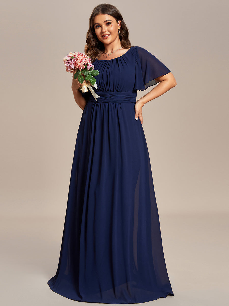 Color=Navy Blue | Plus Round Neck Pleated Wholesale Bridesmaid Dresses-Navy Blue 9