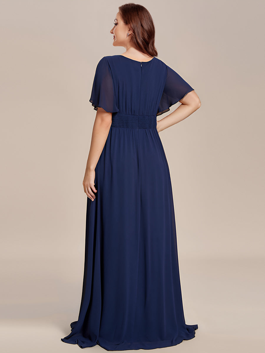 Color=Navy Blue | Round Neck Pleated Wholesale Bridesmaid Dresses-Navy Blue 8