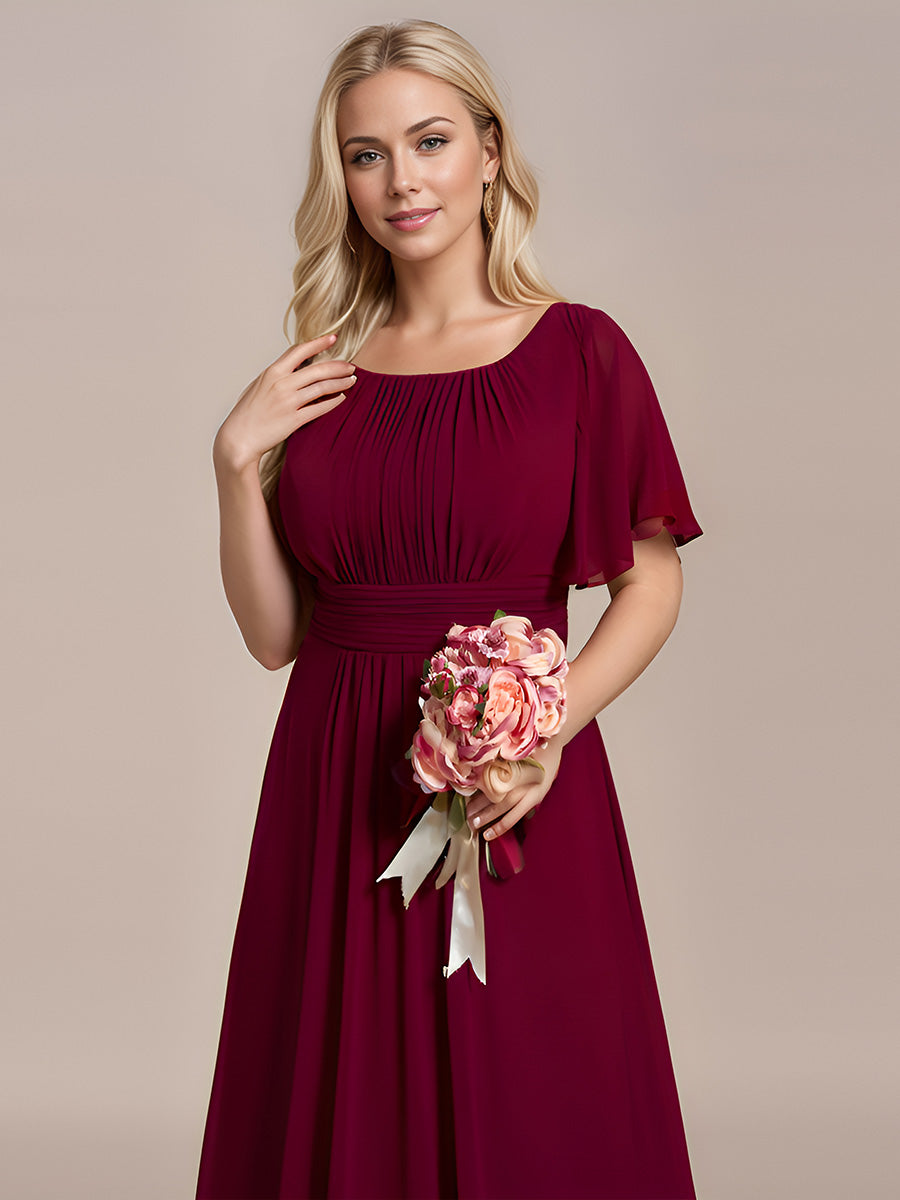 Color=Burgundy | Bulk Order Short Sleeve Ruffle Pleated A-Line Floor Length Dress | Bridesmaid Dresses-Burgundy 11