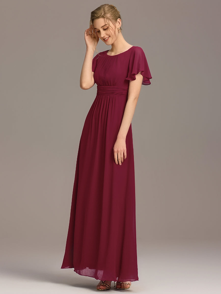 Color=Burgundy | Bulk Order Short Sleeve Ruffle Pleated A-Line Floor Length Dress | Bridesmaid Dresses-Burgundy 15